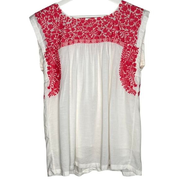 J. Marie Whitney Floral Embroidered Sleeveless Blouse Top White/Red Womens Large - Picture 6 of 9